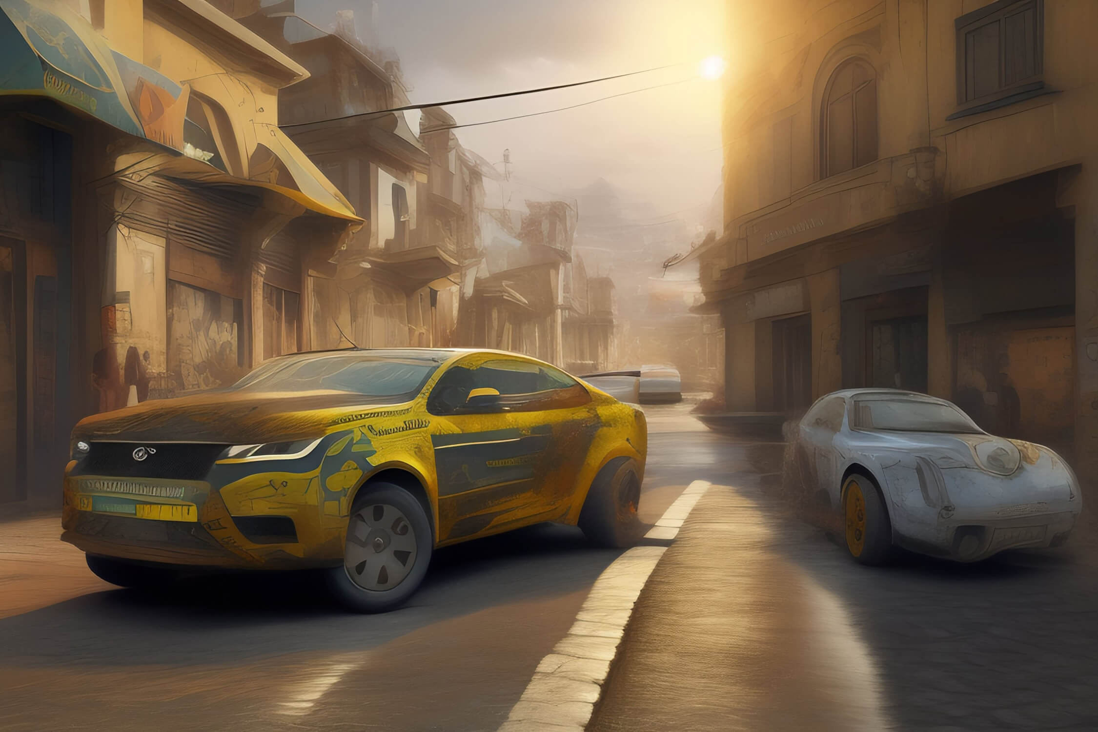 3D Yellow Car Wallpaper | Murals Wallpaper