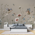 Vintage brown beige birds mural wallpaper tete de lit