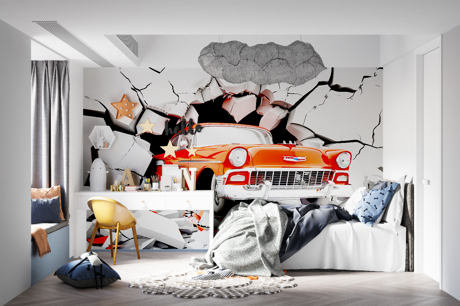 Red Car 3D Wallpaper | Murals Wallpaper
