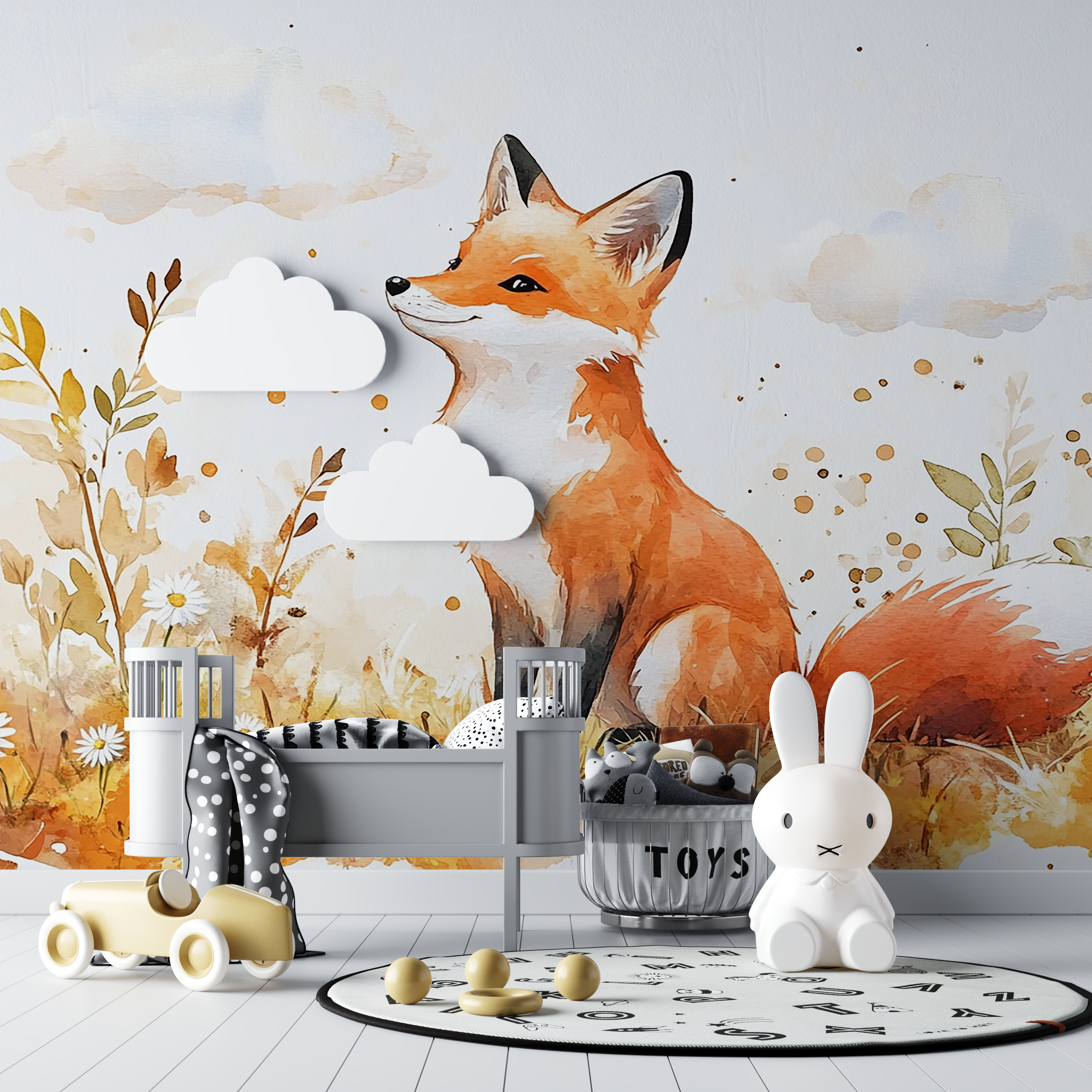 Watercolor Baby Fox Wallpaper | Murals Wallpaper
