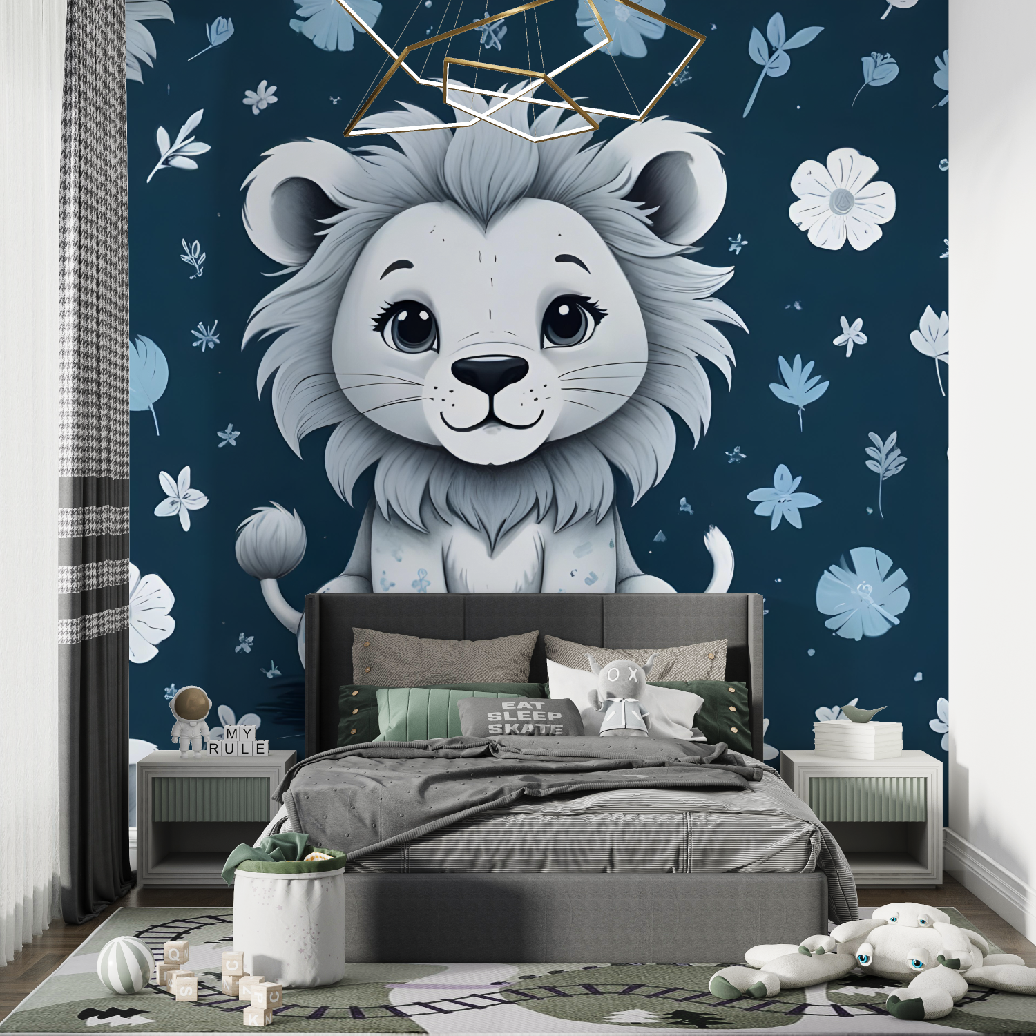 Blue Baby Lion Wallpaper | Murals Wallpaper