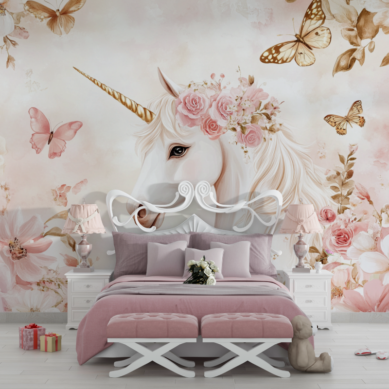 Unicorn Princess Wallpaper with Little Flowers | Murals Wallpaper