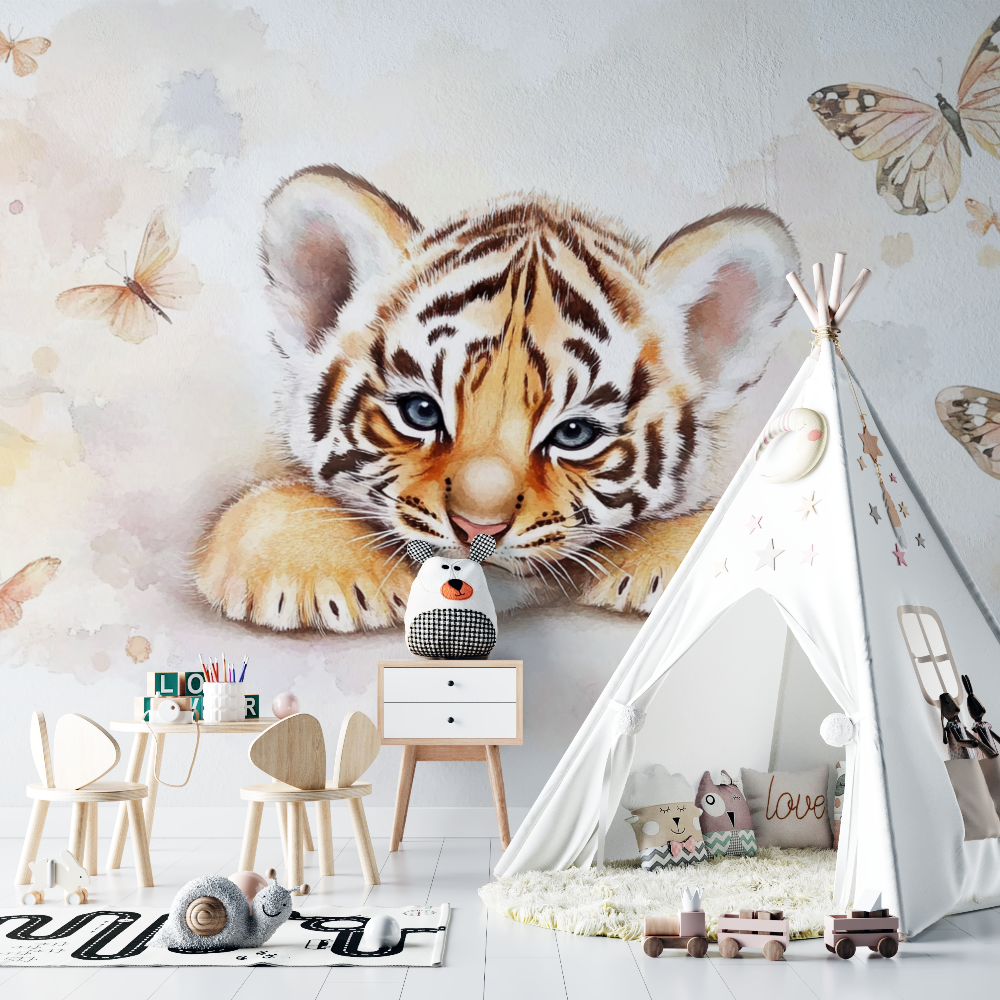 Tiger and Butterfly Wallpaper | Murals Wallpaper