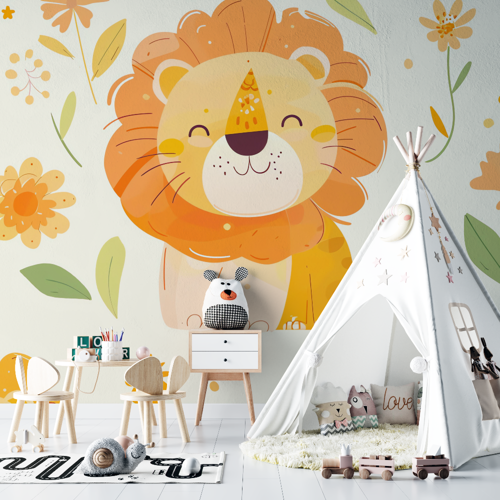 Lion and Tropical Vibe Wallpaper | Murals Wallpaper