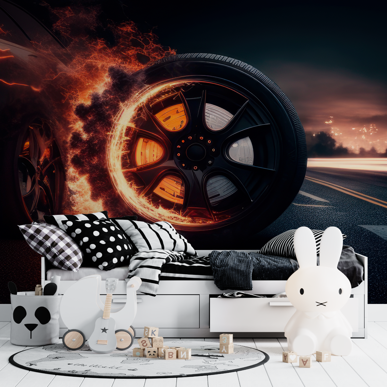 Burning Car Wheel Wallpaper | Murals Wallpaper