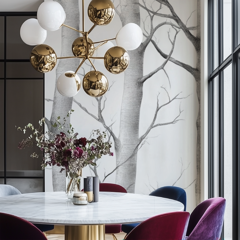 Gray and White Tree Wallpaper | Murals Wallpaper