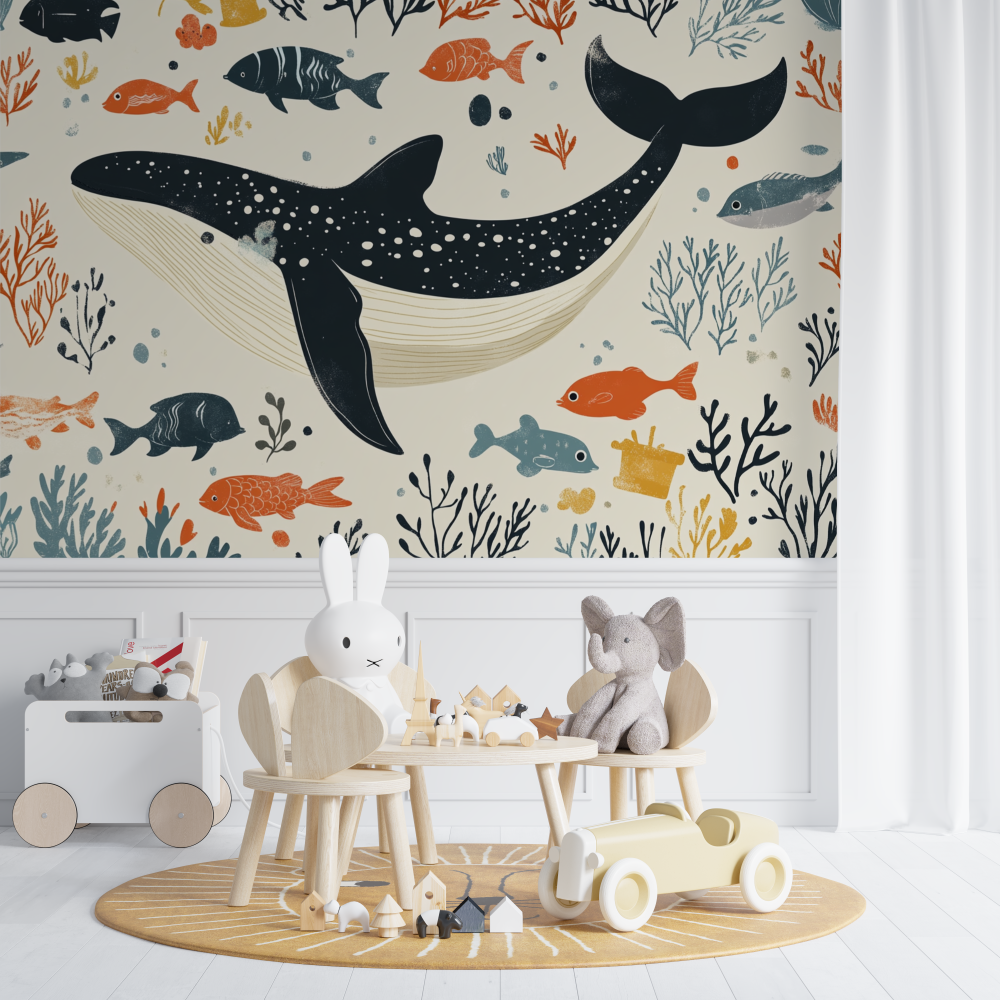 Beige Whale Fish Marine Wallpaper | Murals Wallpaper