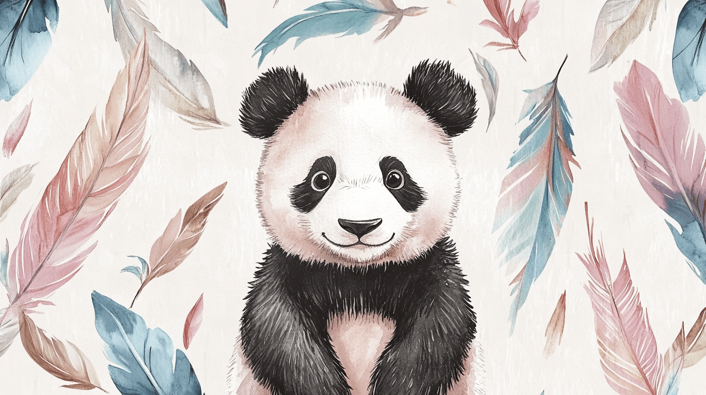 Bohemian Panda and Feather Wallpaper | Murals Wallpaper