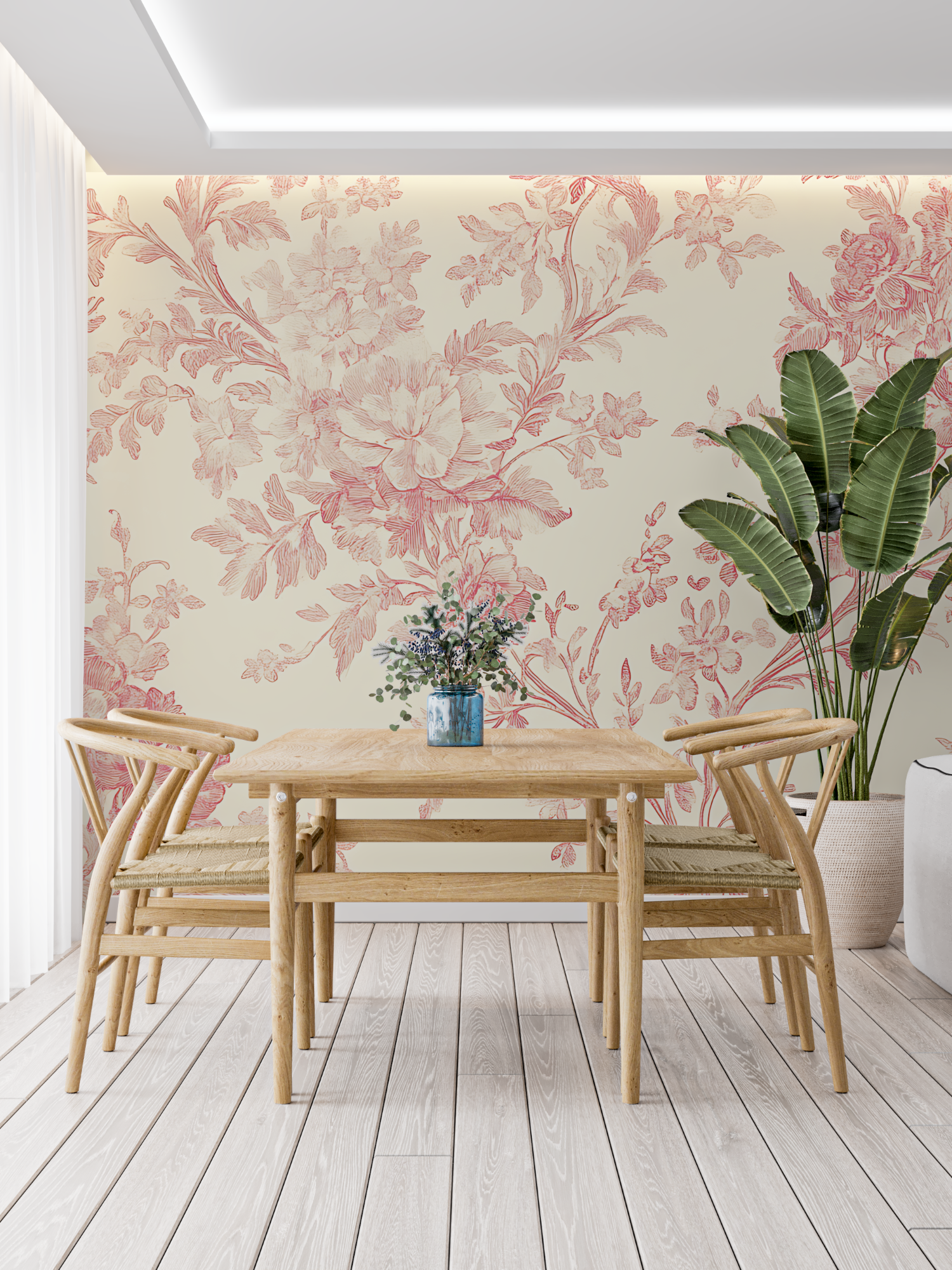 Toile de Jouy Red Floral Wallpaper | Murals Wallpaper