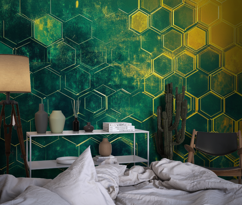 Neon Green Hexagon Wallpaper for Kids | Murals Wallpaper