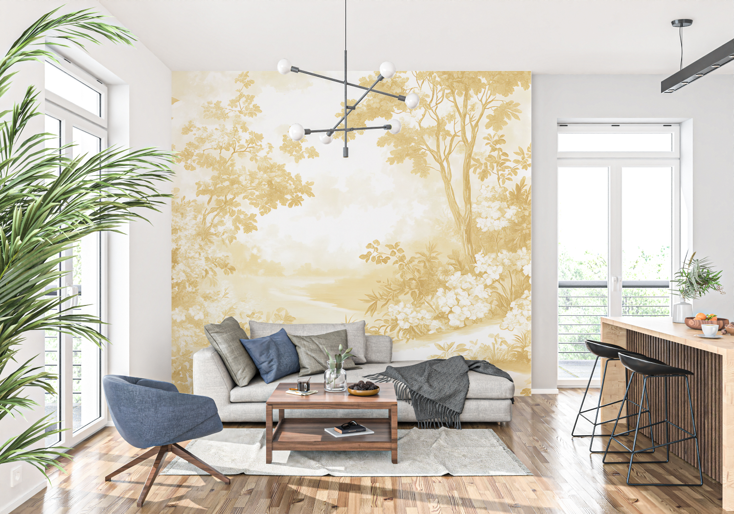 Yellow Toile Wallpaper | Murals Wallpaper