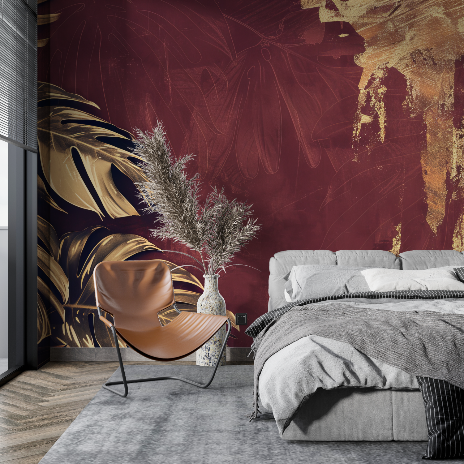 Bordeaux Wallpaper with Gold Leaf | Murals Wallpaper