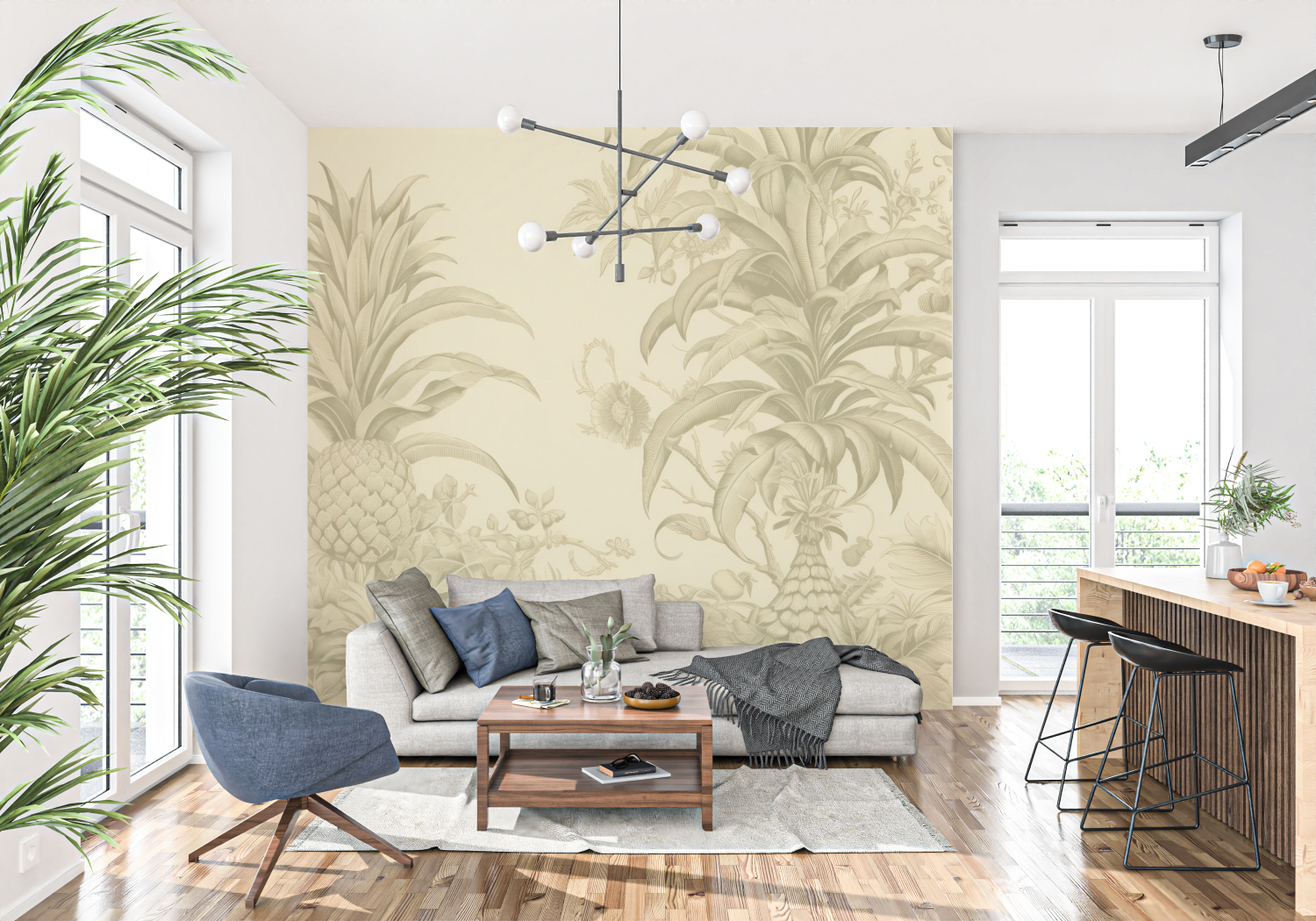 Yellow Pineapple Toile Wallpaper | Murals Wallpaper