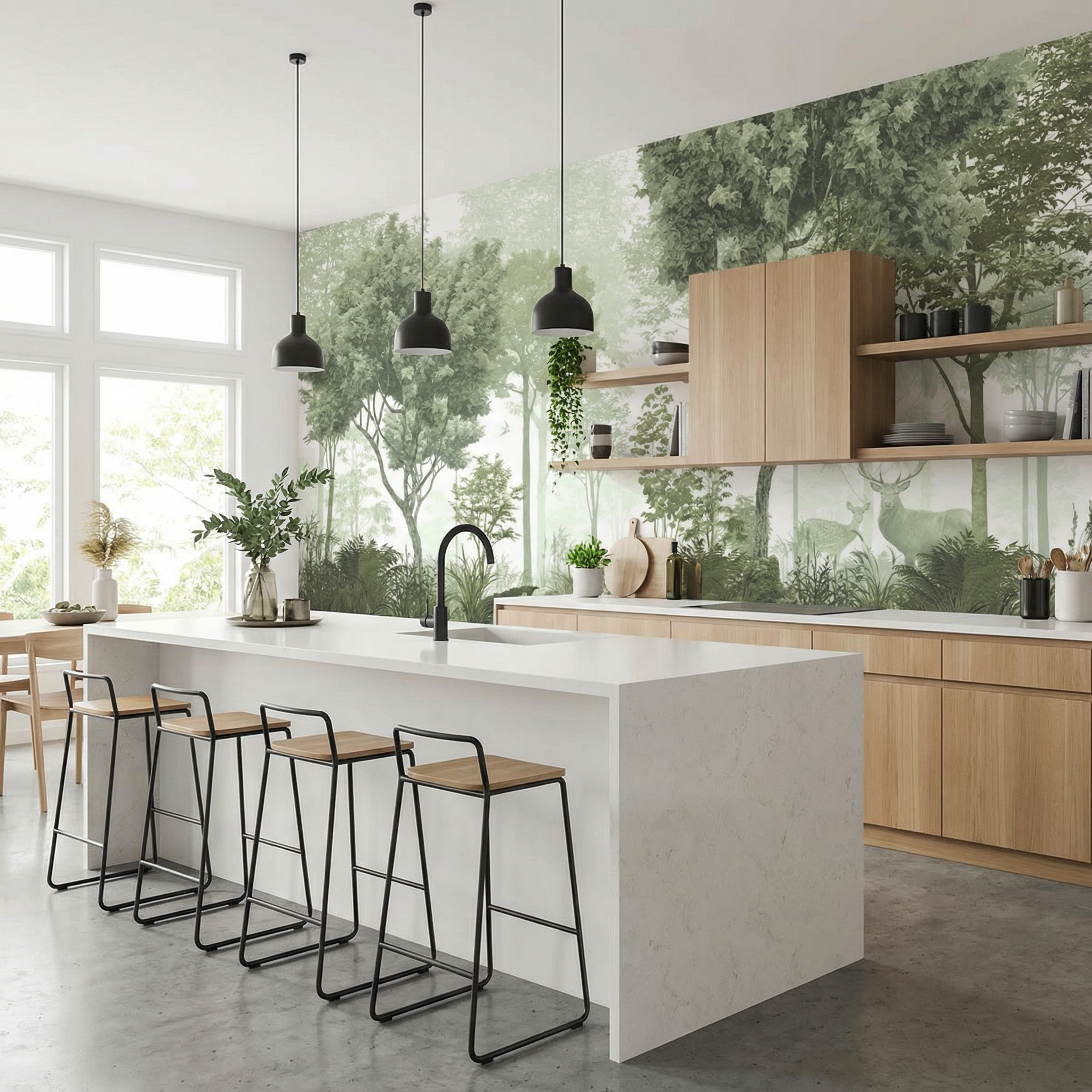 Misty Birch Forest Nature Mural Wallpaper