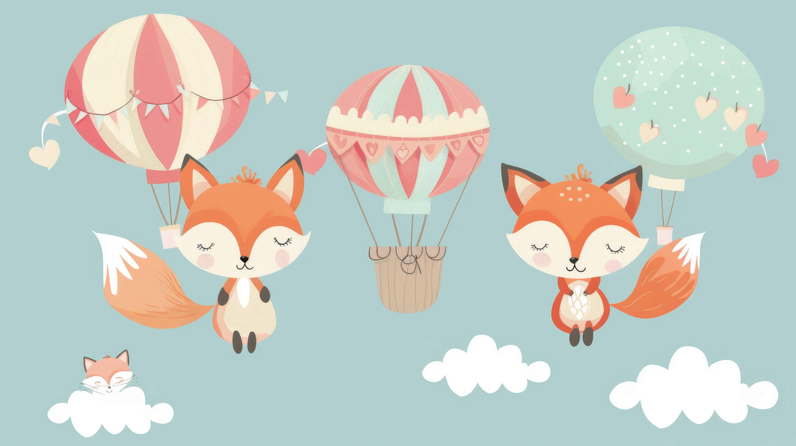 Fox and Hot Air Balloon Wallpaper | Murals Wallpaper