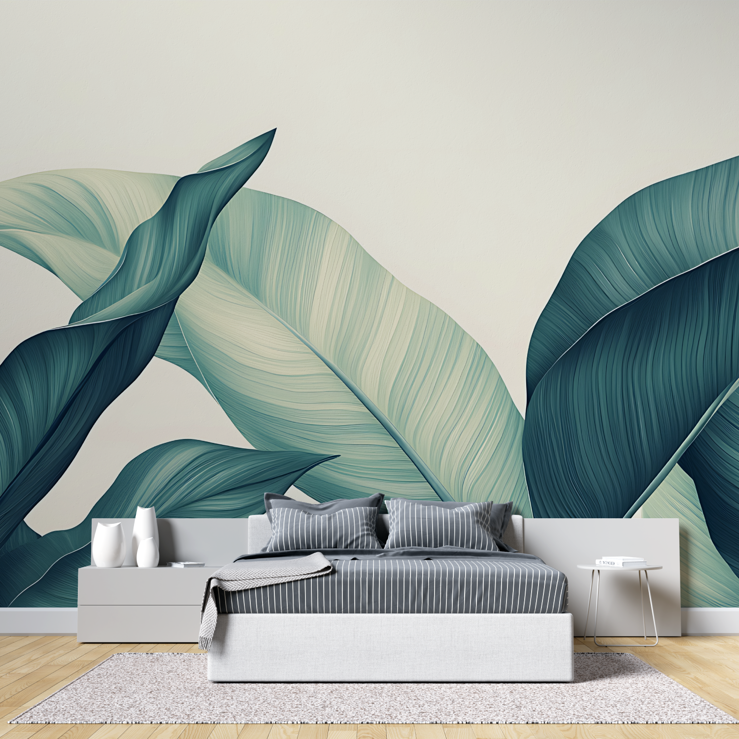 Papier Peint Bleu Canard Blanc – Panorama-Wandbild