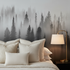 Black and White Misty Pine Forest Mural Wallpaper