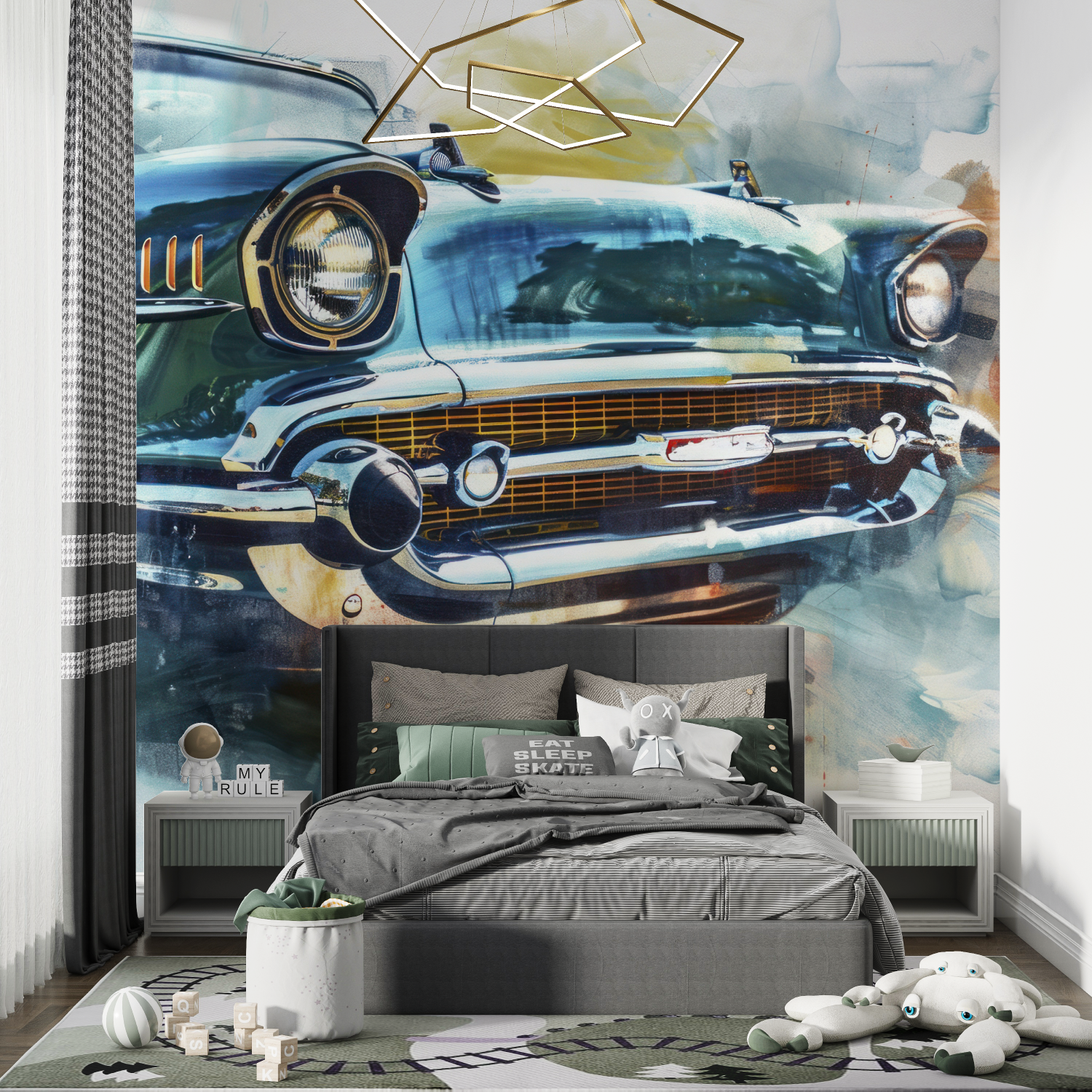 Vintage Car Watercolor Mural Wallpaper | Murals Wallpaper