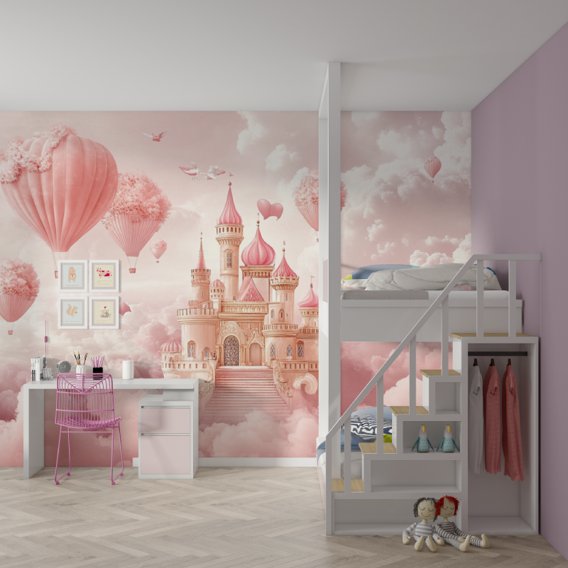 Princess Hot Air Balloon Castle Wallpaper | Murals Wallpaper