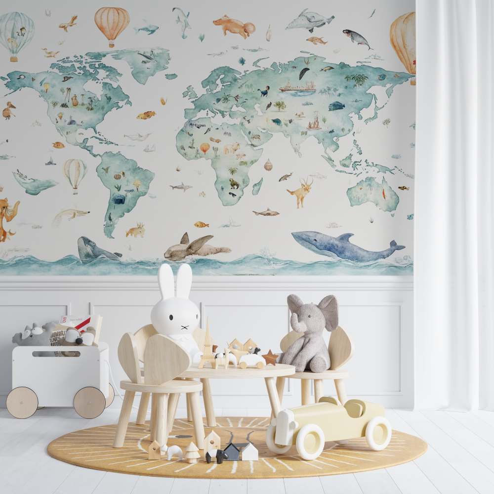 Animal World Map Wallpaper | Murals Wallpaper