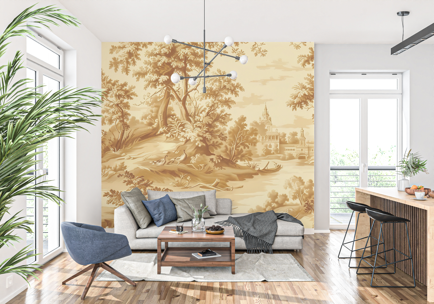 Yellow Landscape Toile Wallpaper | Murals Wallpaper
