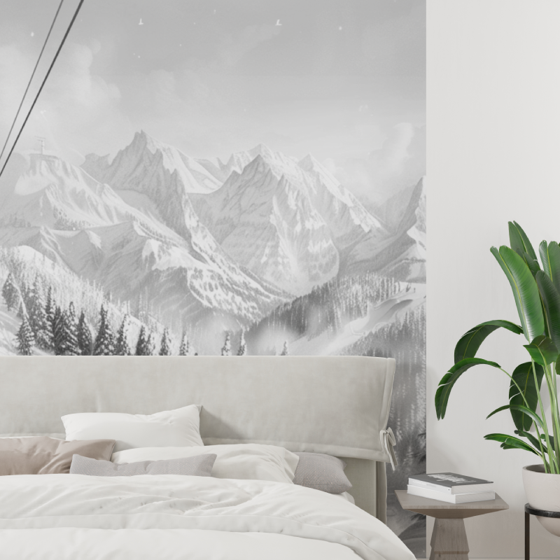 Mountain Cable Car Black & White Wallpaper | Murals Wallpaper
