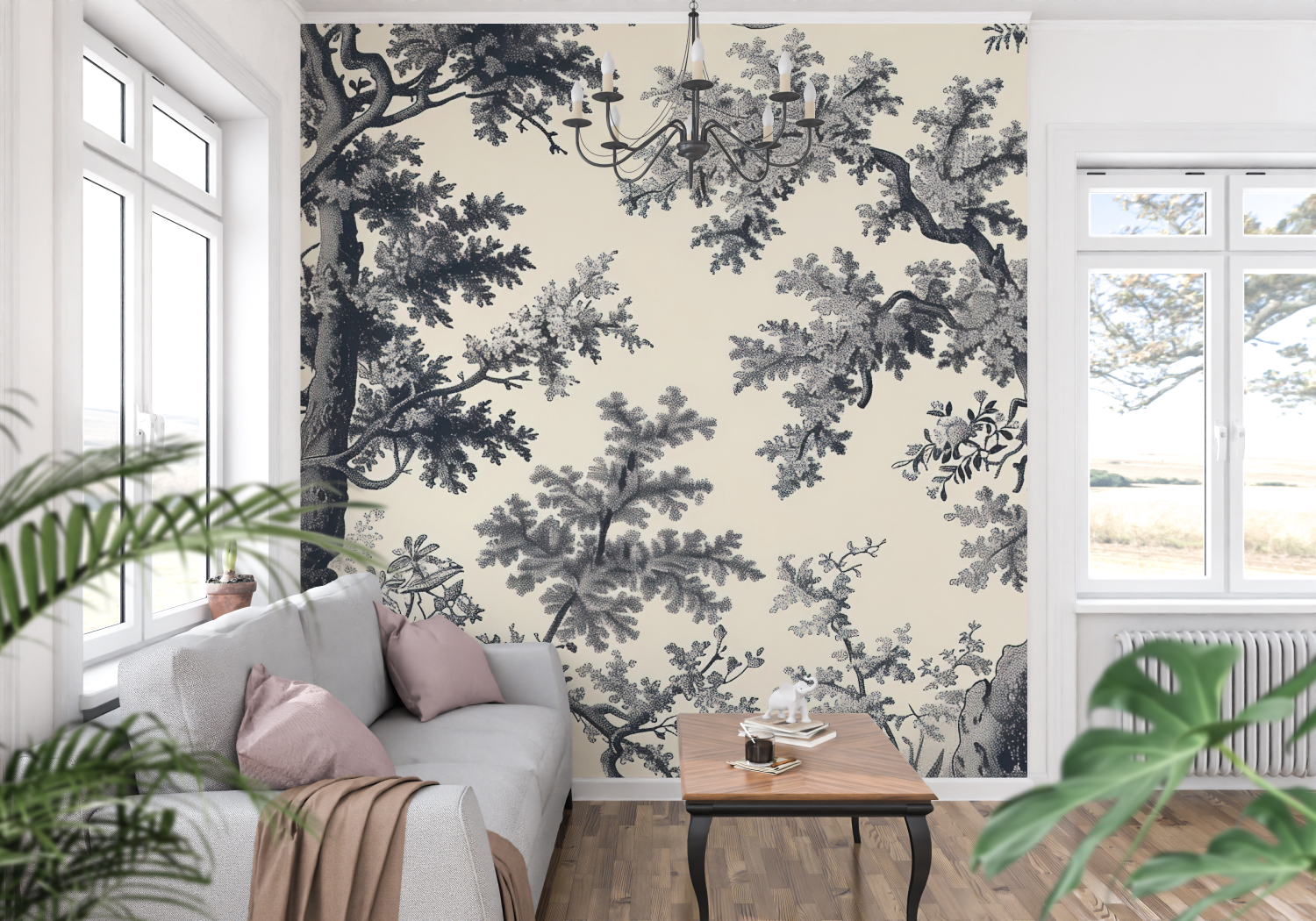 Toile de Jouy Black and Beige Wallpaper | Murals Wallpaper