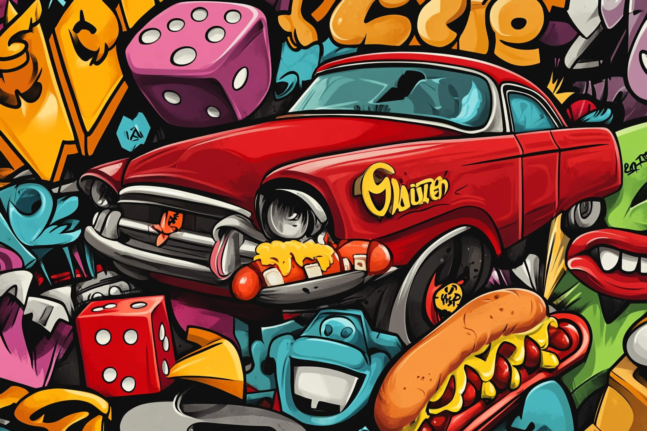 Vintage Car Graffiti Wallpaper | Murals Wallpaper
