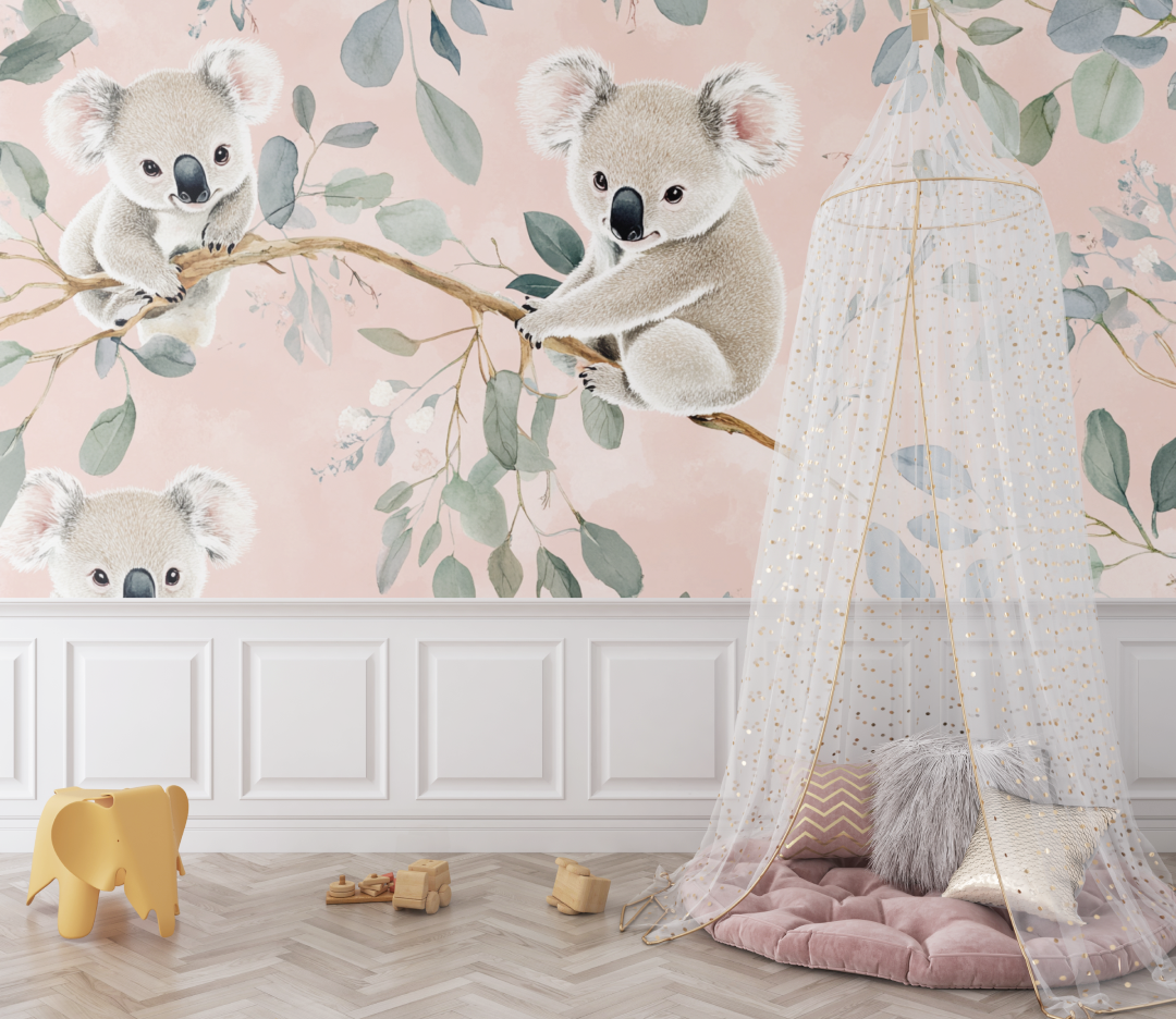 Koala Wallpaper on Powder Pink Background | Murals Wallpaper
