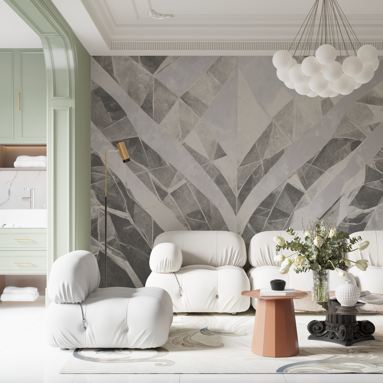 Gray and White Living Room Wallpaper | Murals Wallpaper