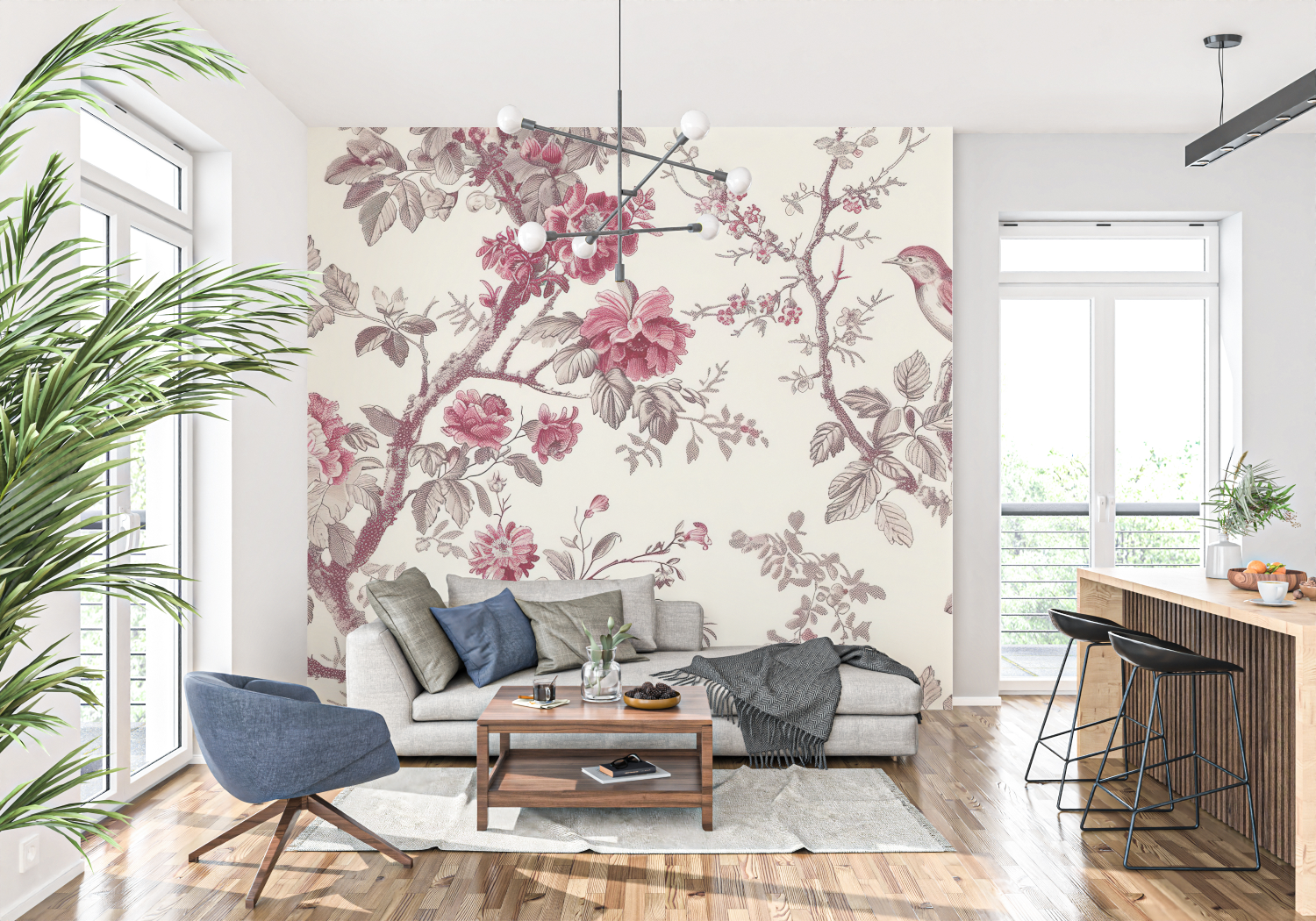 Pink Tree Print Wallpaper | Murals Wallpaper