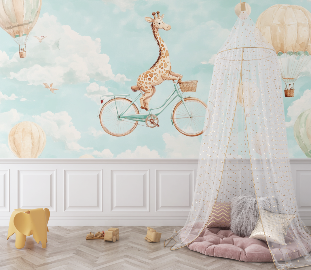 Beige Giraffe Animal Wallpaper on Bicycle | Murals Wallpaper
