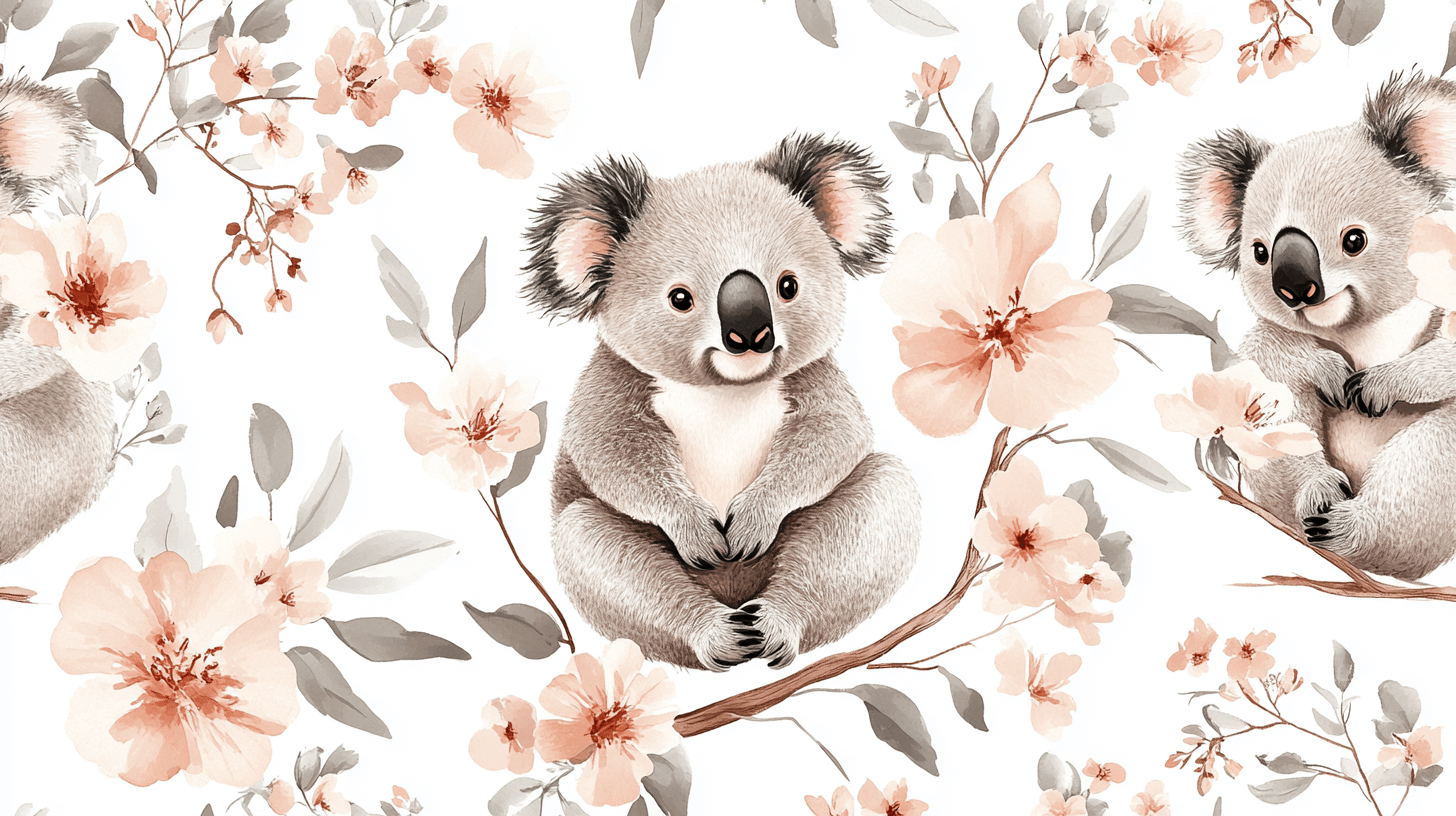 Tapeten Koala und Fleurs De Coton