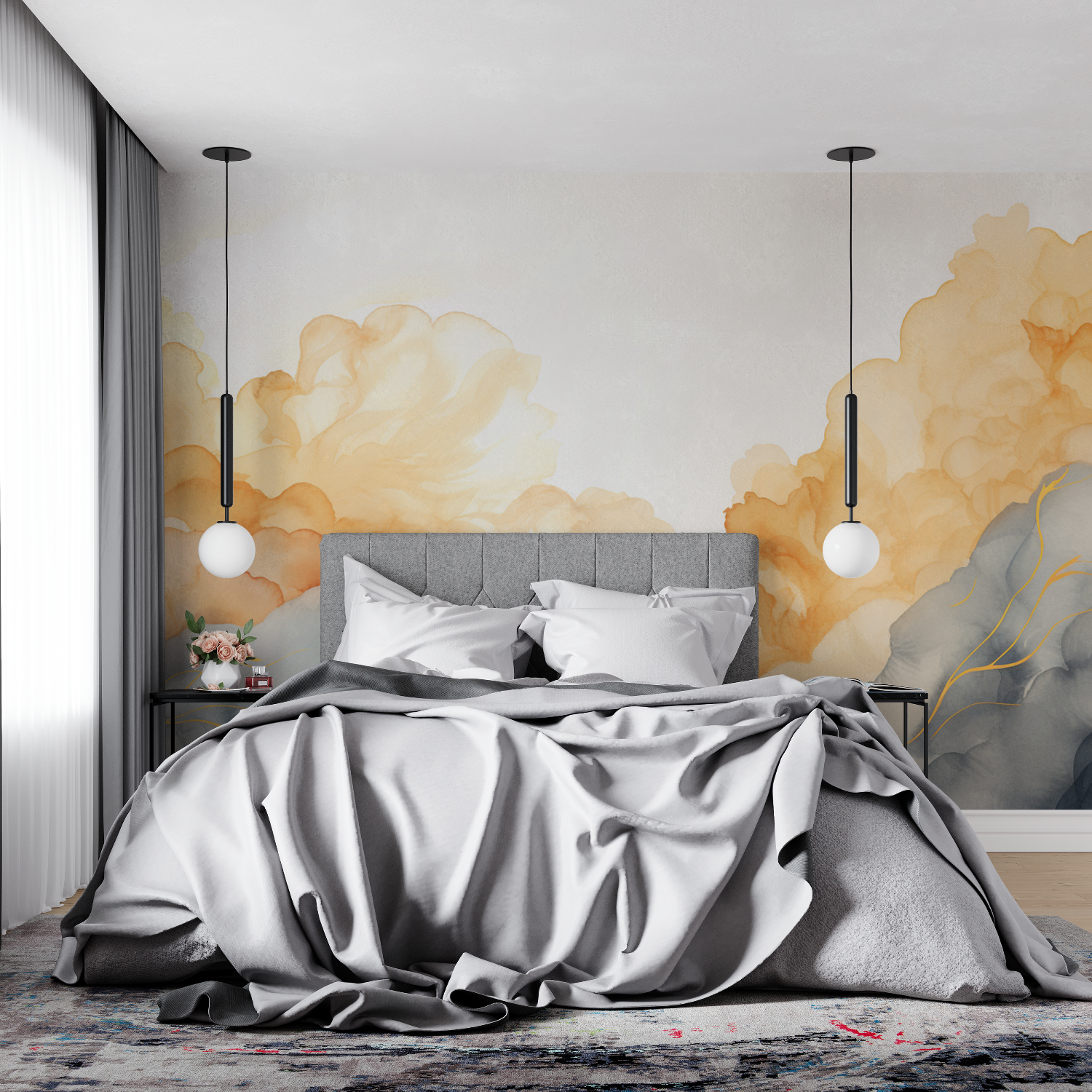 Watercolor Wallpaper with Golden Touch | Murals Wallpaper