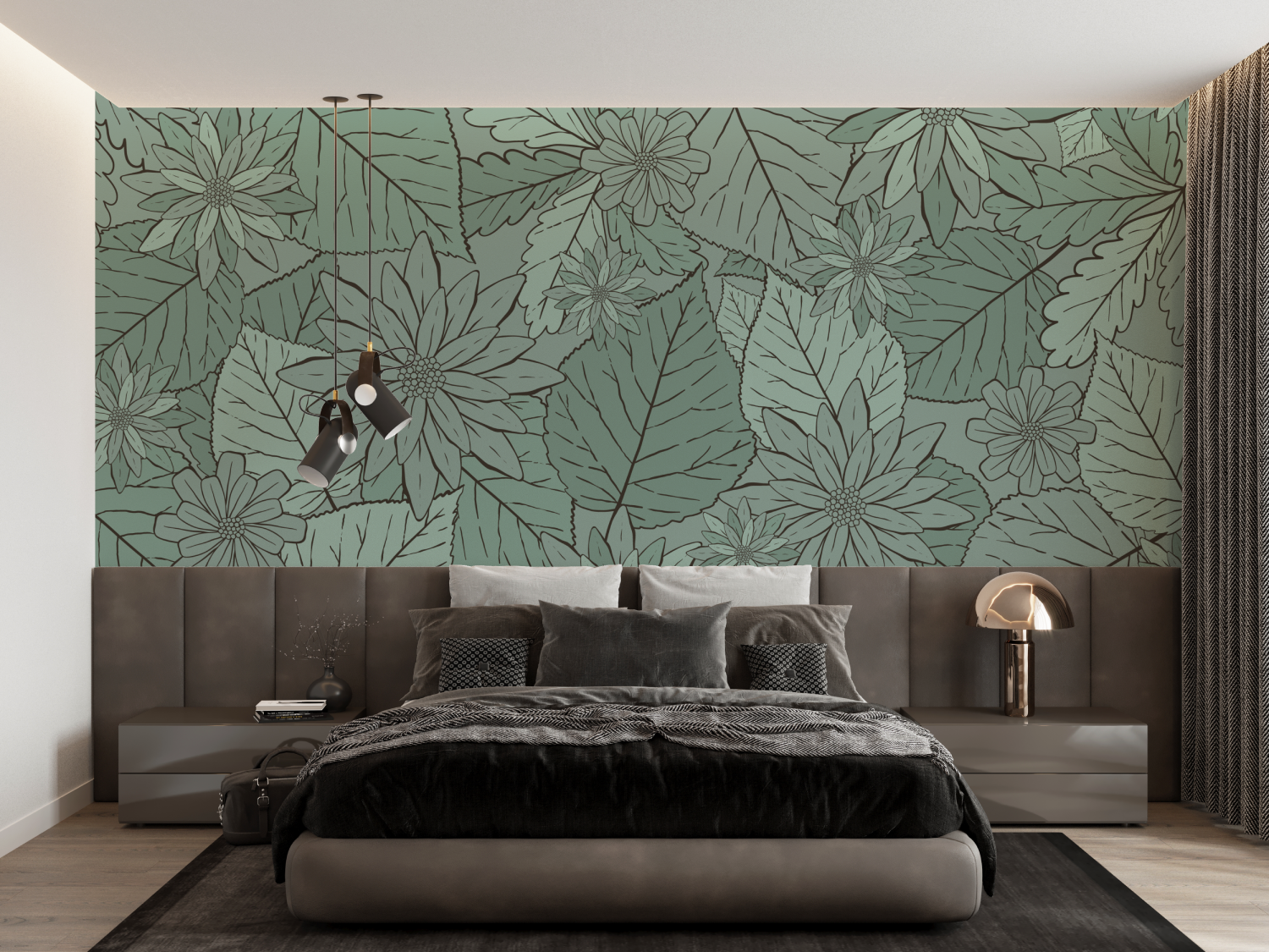 Gray Green Wallpaper for Bedroom | Murals Wallpaper