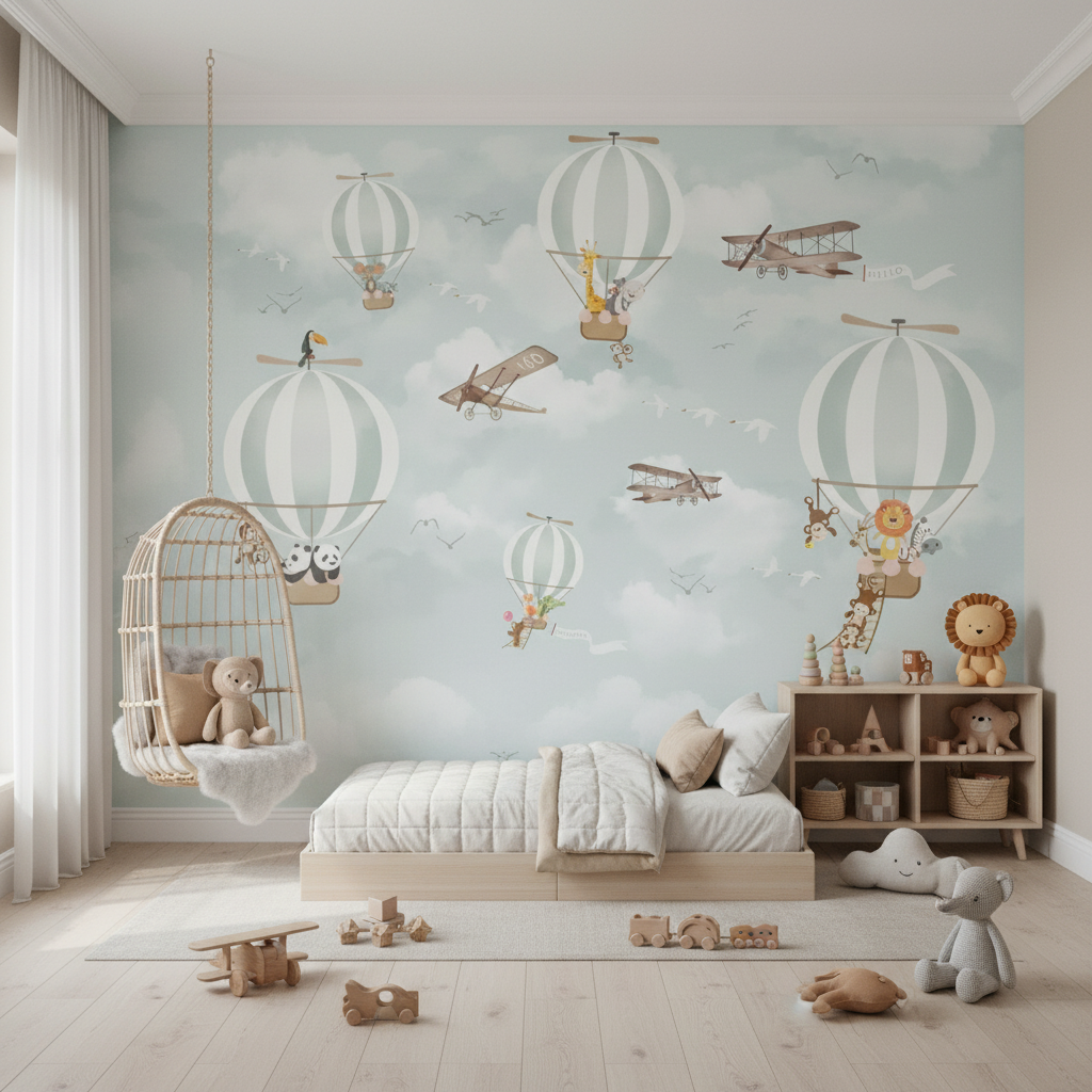 Mural Hot Air Balloon Pattern Wallpaper