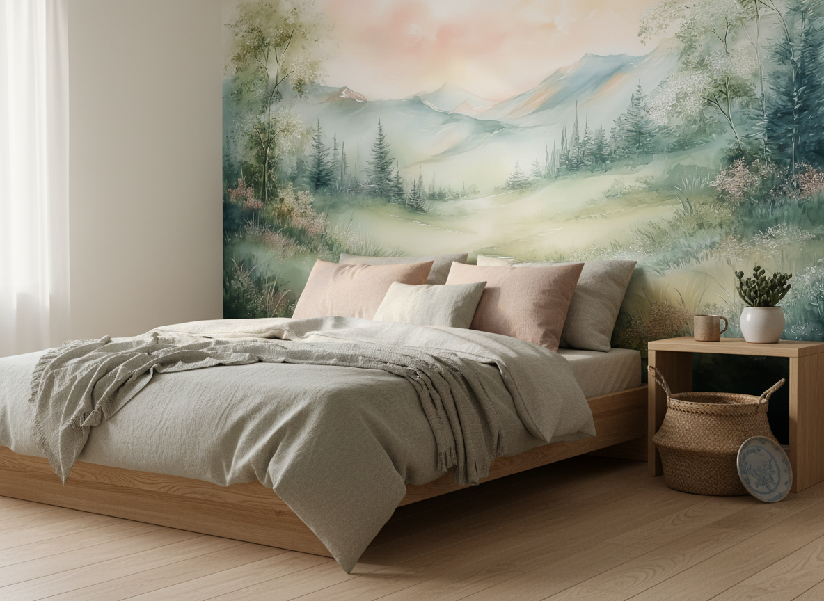 Pastel Dreamy Valley Landscape Mural Wallpaper