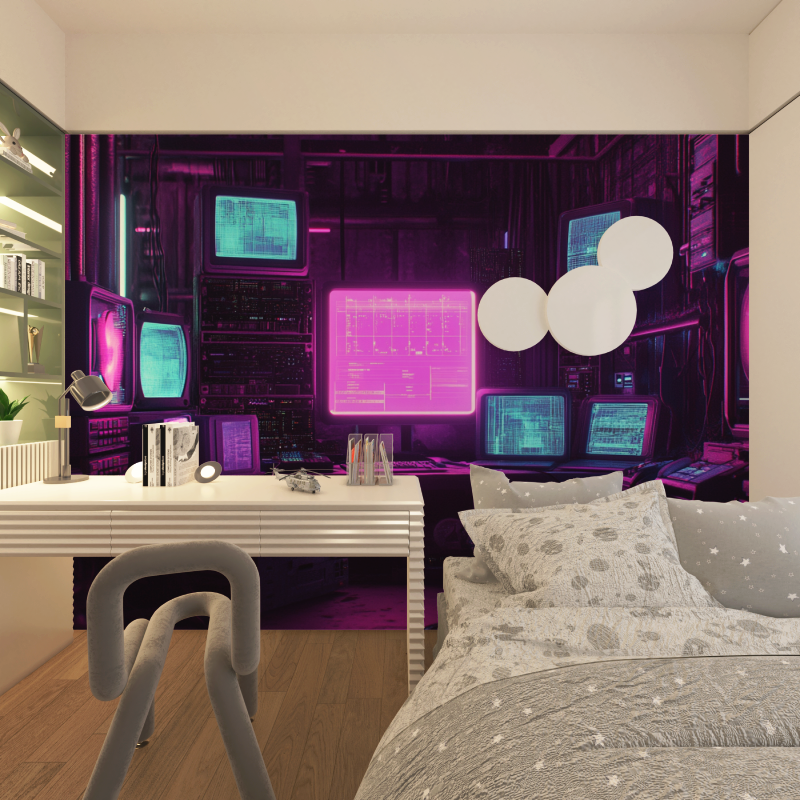 Tapete dunkles Elektrozimmer für Jugendliche