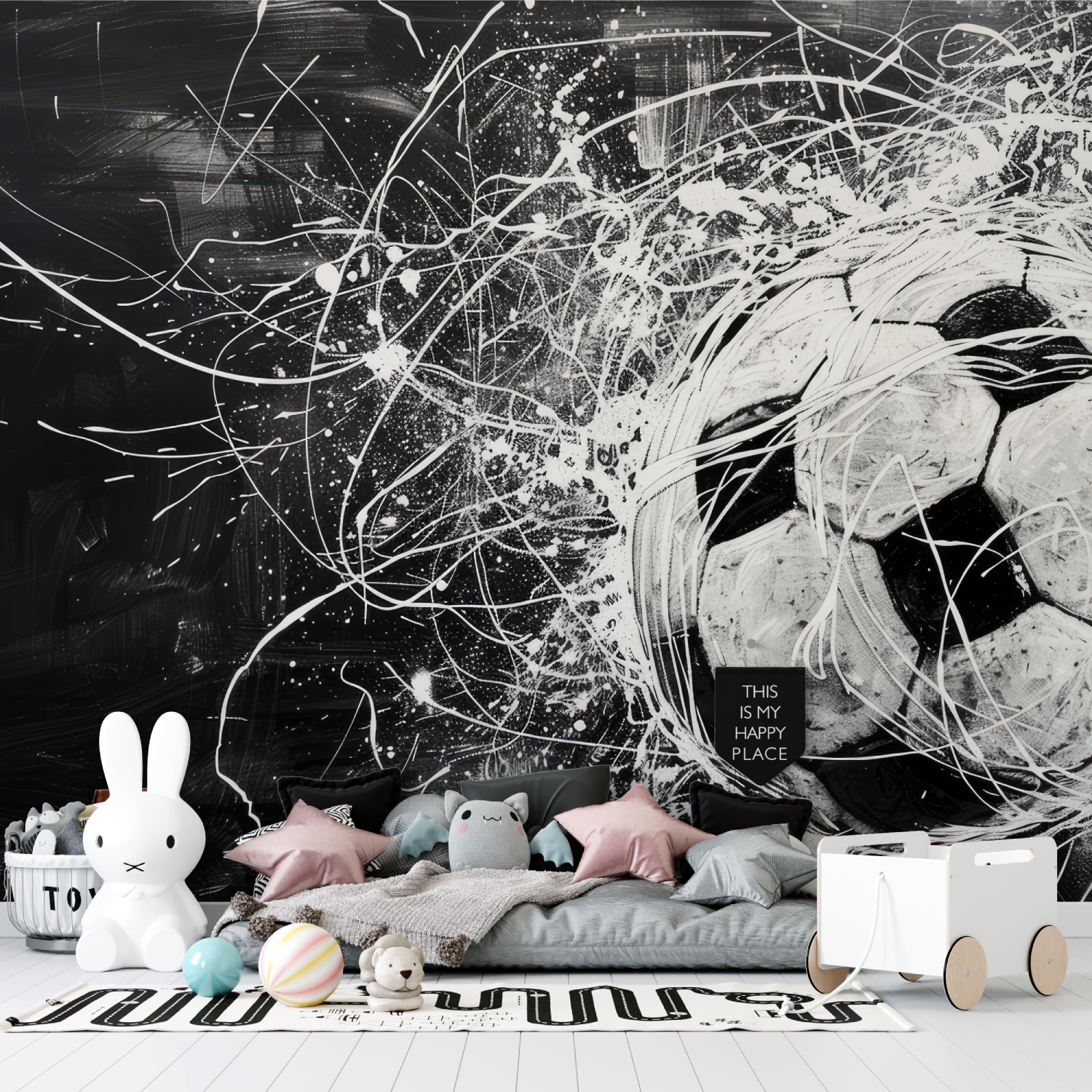 Papier-Fuß-Ballon in Schwarz und Weiß, Tapisserie-Garcon