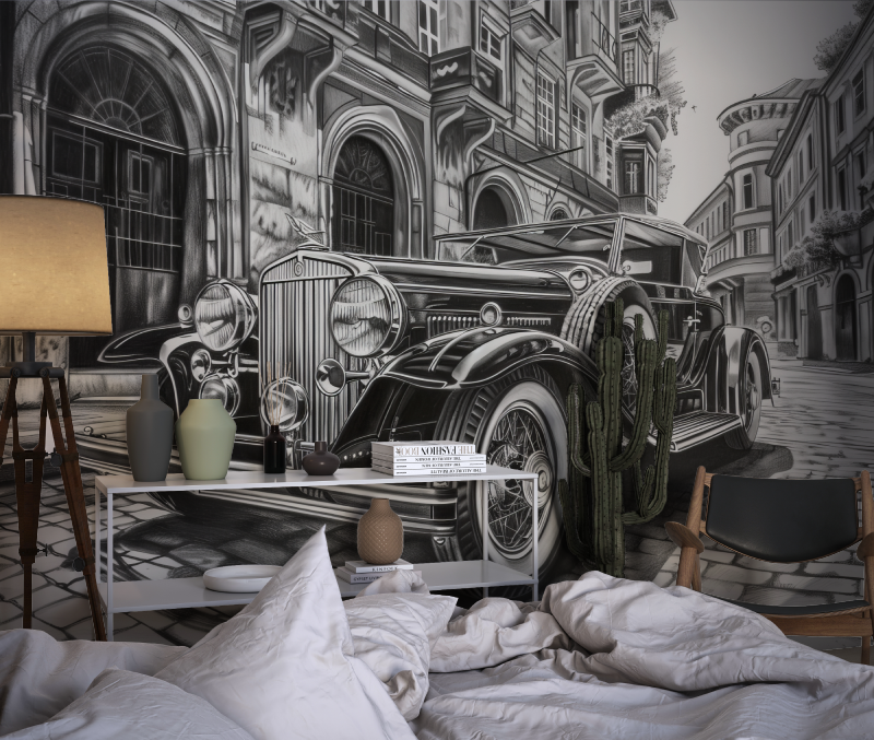 Black and White Car Drawing Wallpaper | Murals Wallpaper