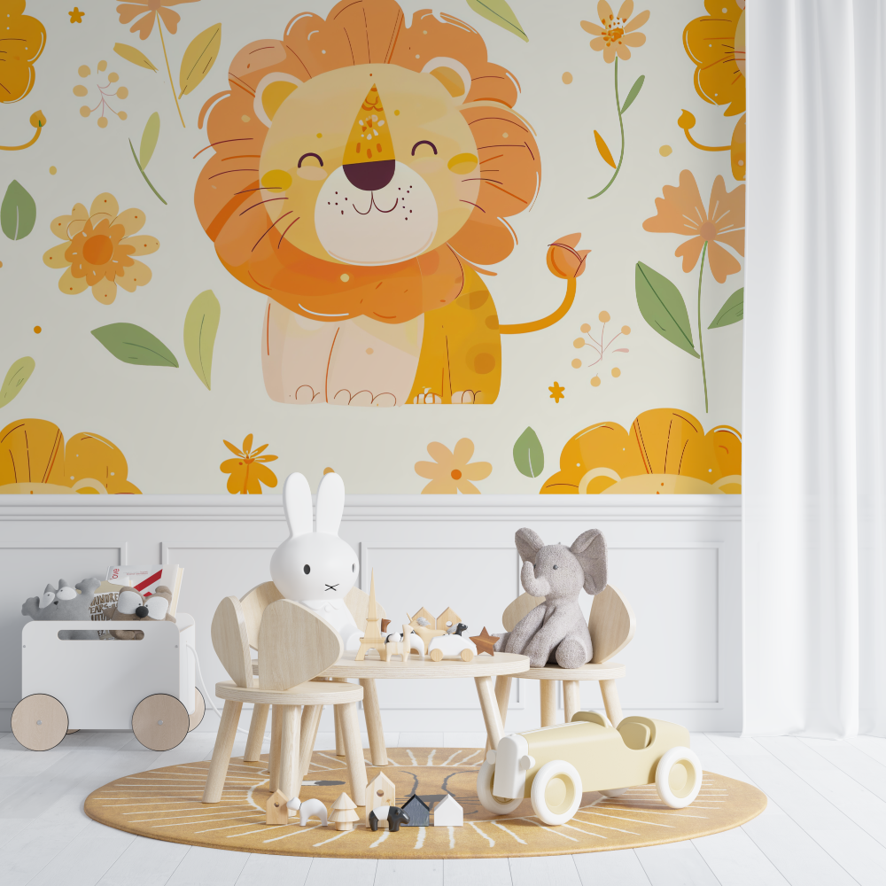 Lion and Tropical Vibe Wallpaper | Murals Wallpaper