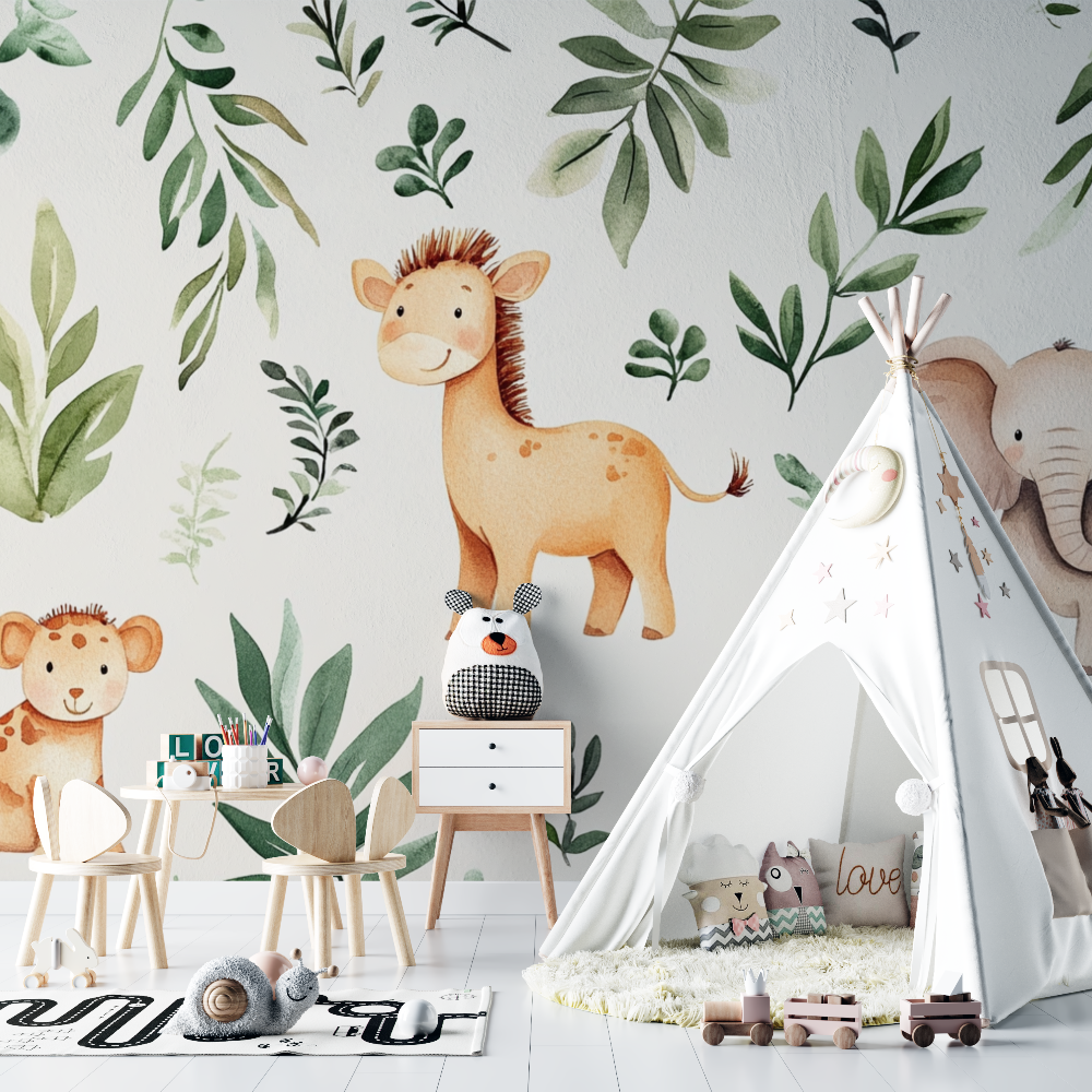 Safari Giraffe and Elephant Wallpaper | Murals Wallpaper