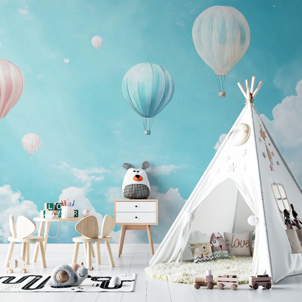 Pastel Blue Sky Hot Air Balloon Wallpaper | Murals Wallpaper