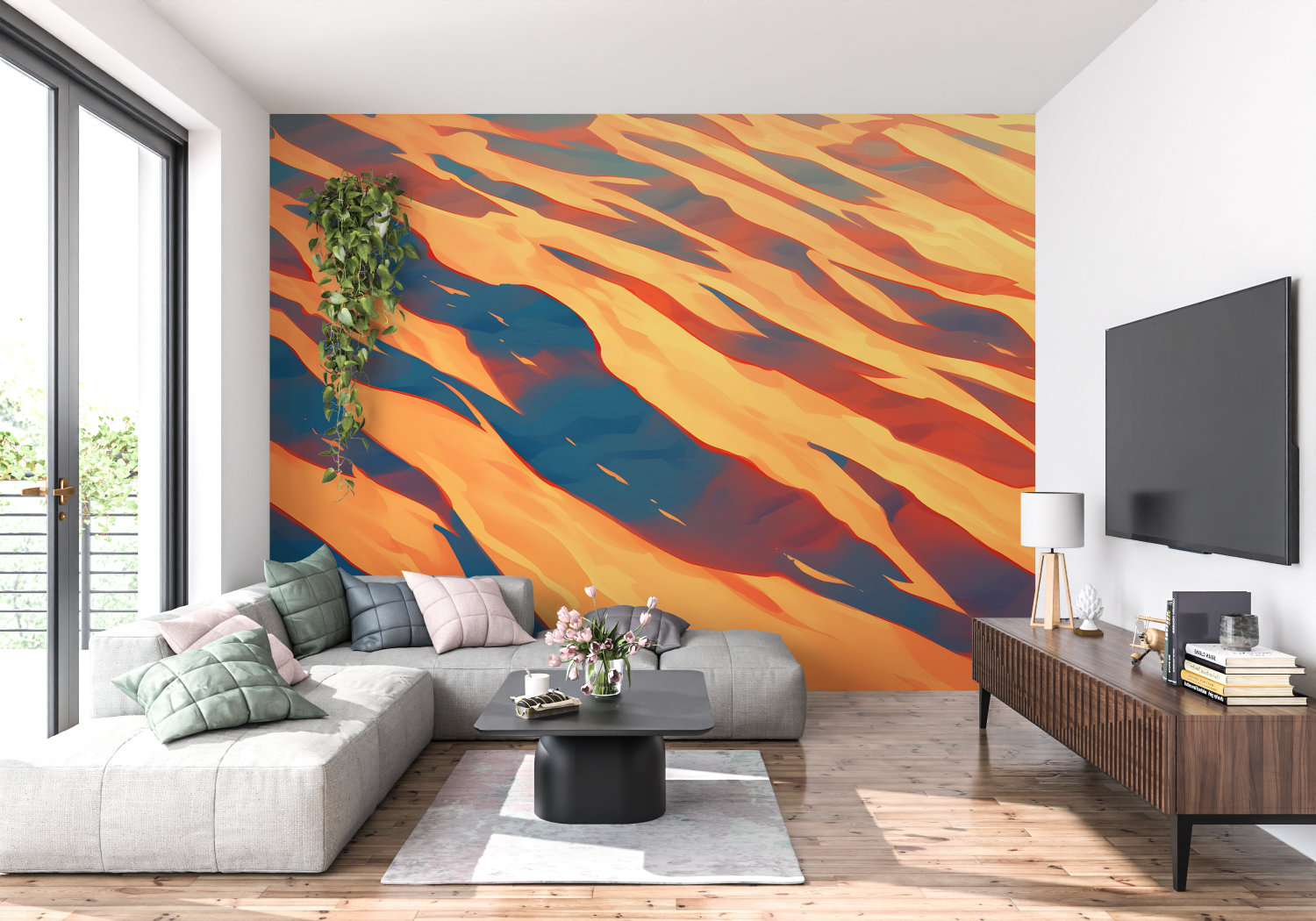 Abstract Orange and Blue Wallpaper | Murals Wallpaper