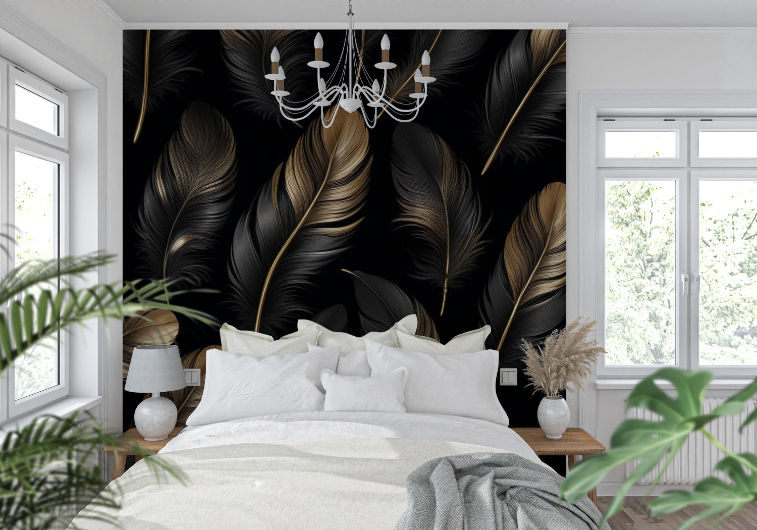 Gold Feather Pattern Wallpaper | Murals Wallpaper
