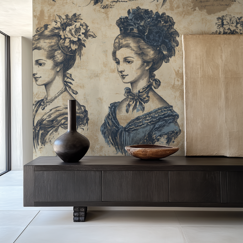 Papier peint vintage portrait salle manger papier