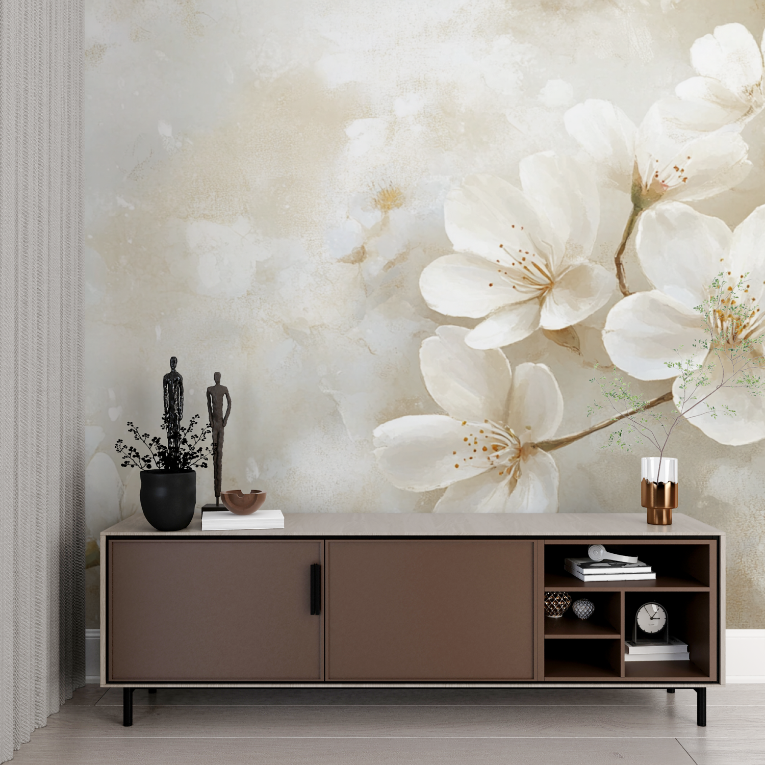 Watercolor Abstract White Flowers Wallpaper | Murals Wallpaper