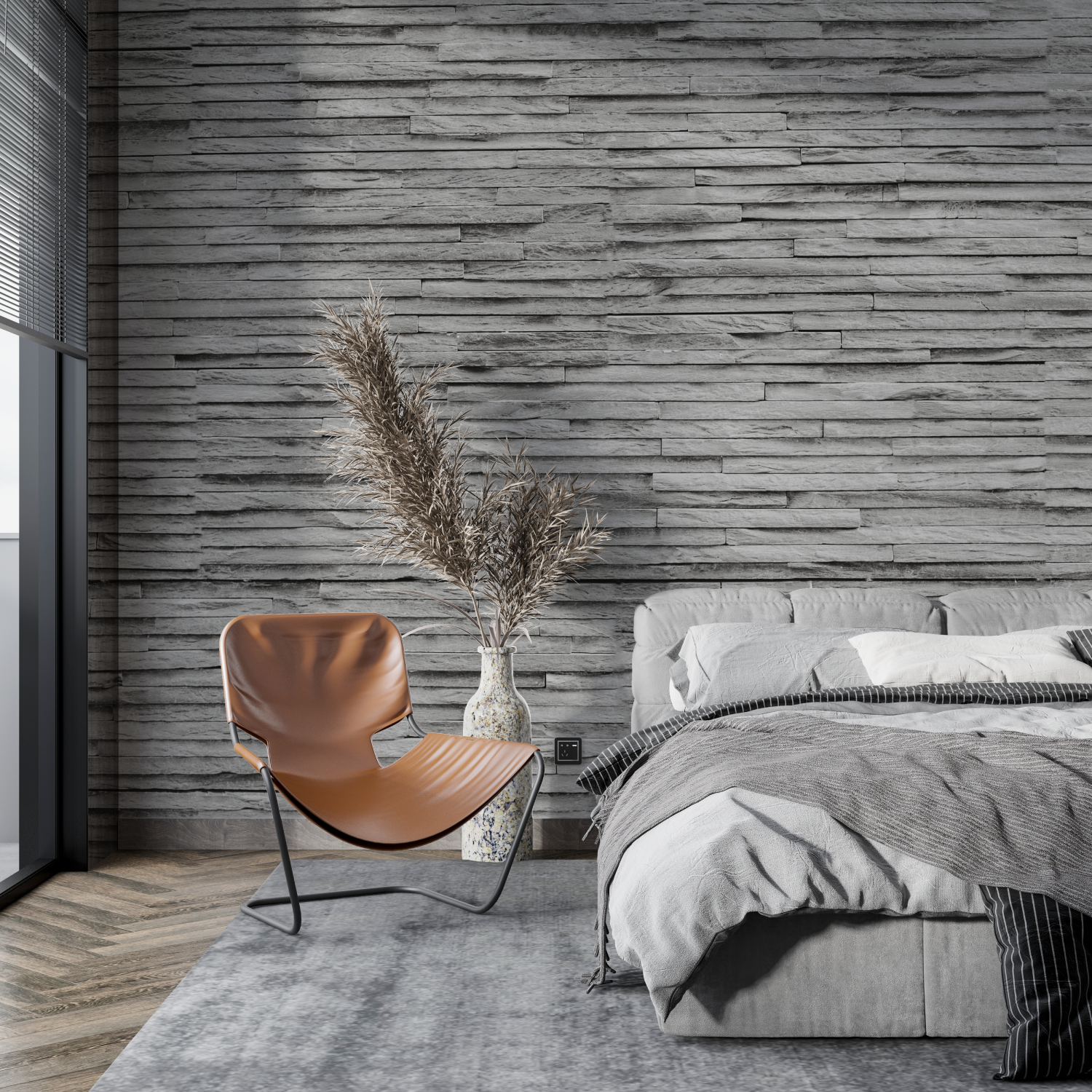 Papier Peint Imitation Pierres Gris – 4 Murs