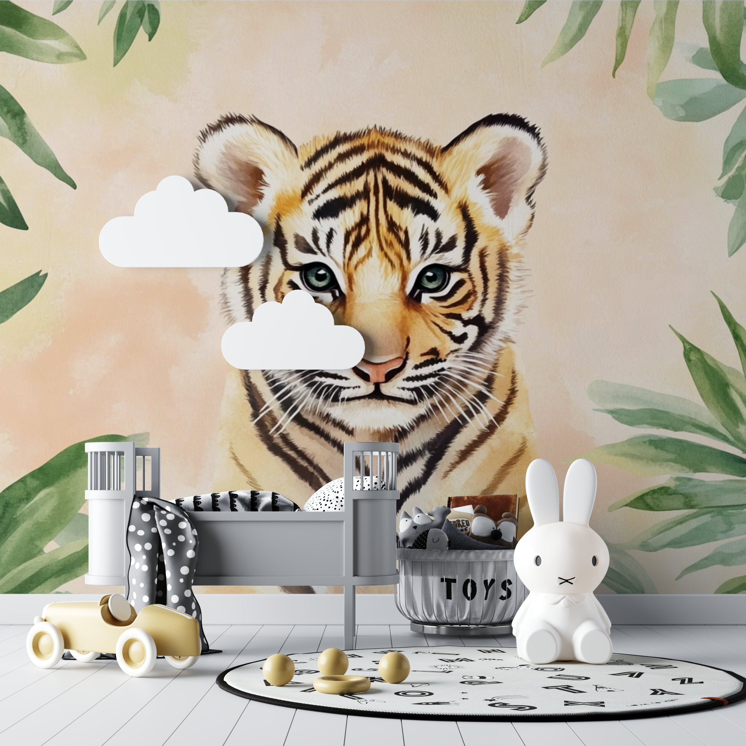 Papier peint tigre et animaux de la jungle bebe tipi