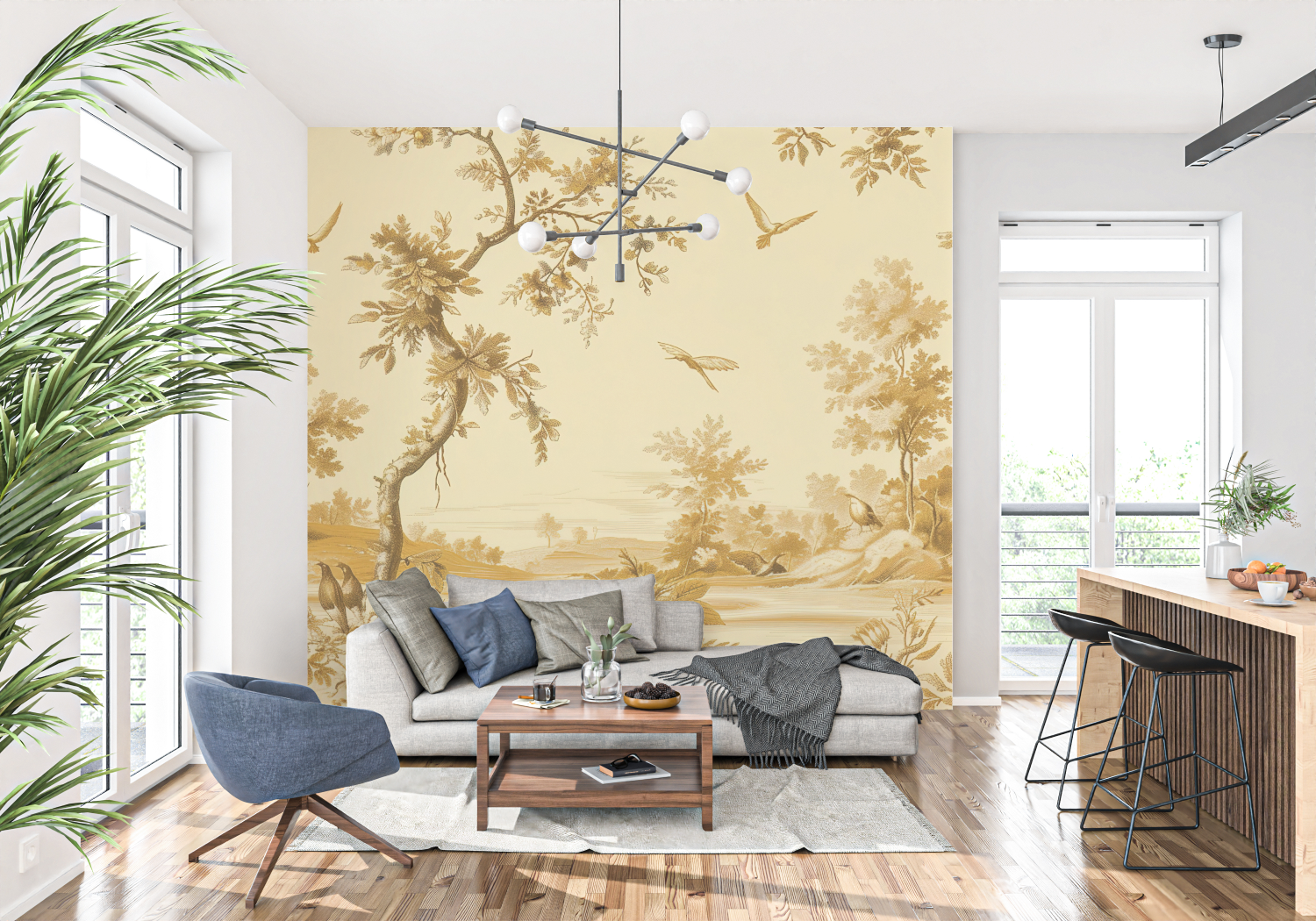Vintage Yellow Toile Wallpaper | Murals Wallpaper